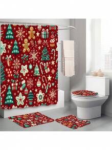 1 cái/4 cái Cây thông Noel & Quà tặng Giáng sinh vui vẻ Rèm tắm phòng tắm chống thấm nước đa năng với 12 móc, Thảm chống trượt phòng tắm, Thảm trải sàn hình chữ U và Nắp bồn cầu tròn, Bộ phòng tắm cho mọi tình huống Trang trí phòng tắm tại nhà Trang trí mùa thu Phụ kiện phòng tắm Trở lại trường - Nhiều màu - Xem 6