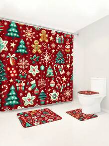 1 cái/4 cái Cây thông Noel & Quà tặng Giáng sinh vui vẻ Rèm tắm phòng tắm chống thấm nước đa năng với 12 móc, Thảm chống trượt phòng tắm, Thảm trải sàn hình chữ U và Nắp bồn cầu tròn, Bộ phòng tắm cho mọi tình huống Trang trí phòng tắm tại nhà Trang trí mùa thu Phụ kiện phòng tắm Trở lại trường - Nhiều màu - Xem 5