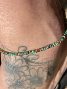 1 件复古别致脚链，混合花卉图案串珠波西米亚风度假风格金属脚链 - 彩色 - 查看 11