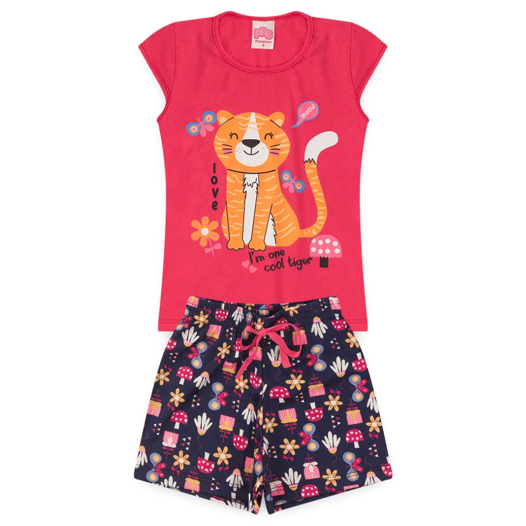 Children's Summer Set For Girls Love Tiger - Bubble Gum - 彩色 - 查看 1