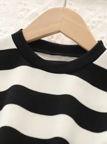 2 pezzi Set ragazza, Top corto a righe casual + pantaloni neri a zampa con spacco, Look autunnale - nero - Visualizzare 3