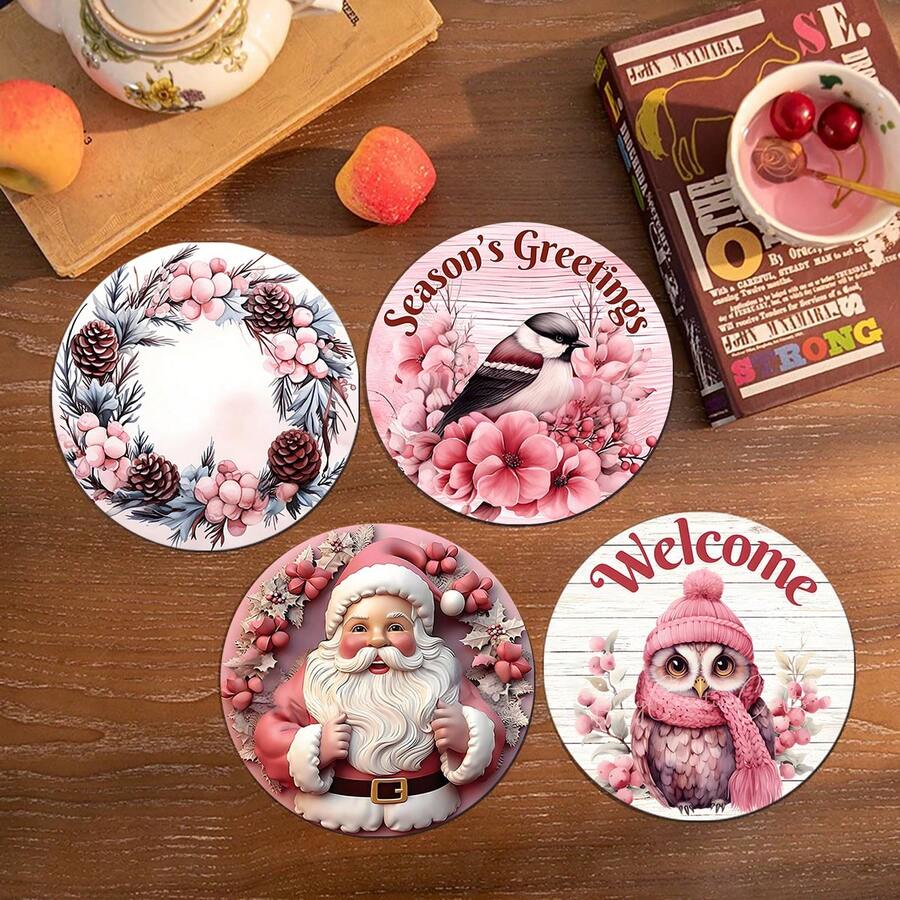 10 件圣诞主题饮料杯垫，4 英寸/2 毫米厚软橡胶防滑吸水杯垫，可爱杯垫，家庭厨房桌面装饰，乔迁礼物，圣诞装饰，厨房装饰，餐桌装饰，圣诞派对装饰，圣诞礼物 - 彩色 - 查看 1