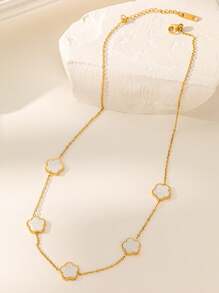 6 件五叶草首饰套装女士 18K 不锈钢手链项链耳环五叶幸运颈链和耳钉，适合母女佩戴 - 彩色 - 查看 17