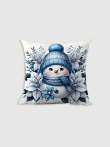 4 Pcs/1 Pc Unique And Creative Cute Blue Snowman In A Festive Christmas Atmosphere, Cute And Responsible. Super Soft Short Plush Pillowcase, Sofa, Bedroom, Living Room, Home Decoration, Backrest Cover - Multicolor - View 12
