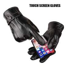 Modne rękawiczki ze sztucznej skóry z ekranem dotykowym Zimowe modne ciepłe wiatroszczelne sportowe rękawiczki rowerowe idealne prezenty dla mężczyzn