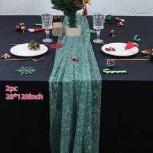 1pc/2pcs 28x120/197 Inches Gold Transparent Sheer Table Runner, Sparkly Wedding Table Runner, Boho Style Table Decor, Suitable For Birthday, Party, Wedding, Bride Shower, Holiday, Christmas, New Year Table Center Decoration, Multiple Colors Available - Solid Color - View 32