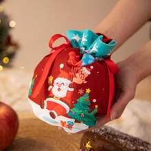 1pc Christmas Drawstring Gift Bag, Christmas Candy Bag, Packaging Bag, Gift Bag, Ideal For Wrapping Birthday, Holiday Party Gifts - Multicolor - View 8