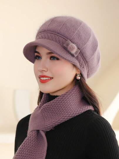 1pc Winter Senior Mother Hat Pile Warm Wool Wool Hat Winter Old Lady Hat Grandma Hat Elderly Knit Hat Hat Scarf, Daily Wear