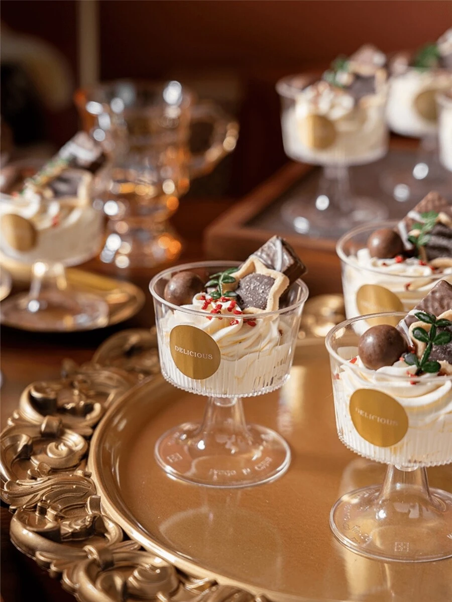 1PC宽口竖纹彩色甜品杯，居家夏日冰淇淋奶昔冰淇淋玻璃杯，酸奶冰淇淋杯促销 - 風格1 - 查看 1