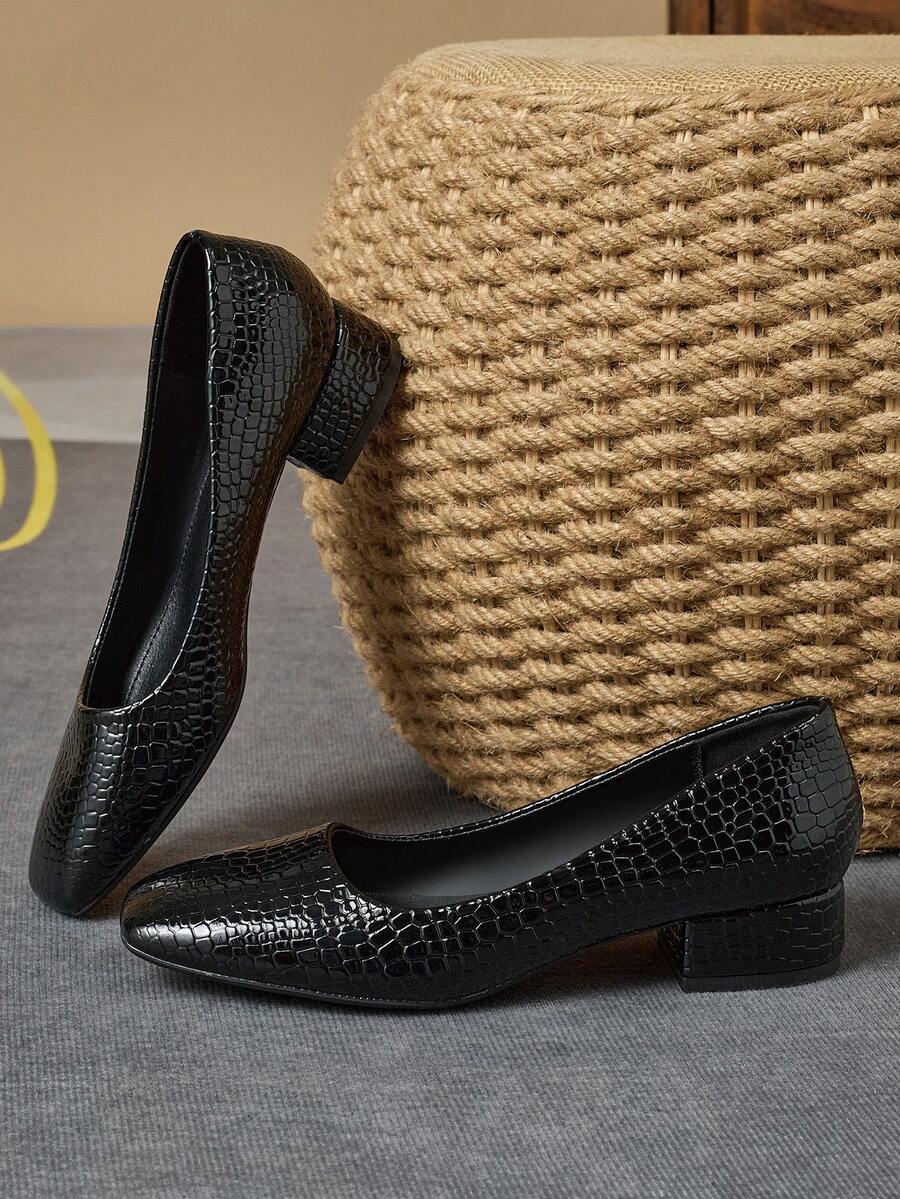 Women Square Toe 3cm Chunky Heel Pumps, Professional Work Commuting