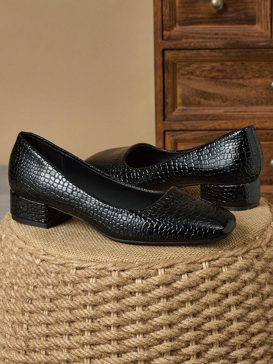 Women Square Toe 3cm Chunky Heel Pumps, Professional Work Commuting