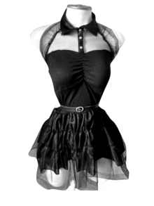 Berry Vibe Petite Vestido Disfraz Cosplay Merlina Wednesday Adams para mujer Halloween Sexy - Negro - Ver 2