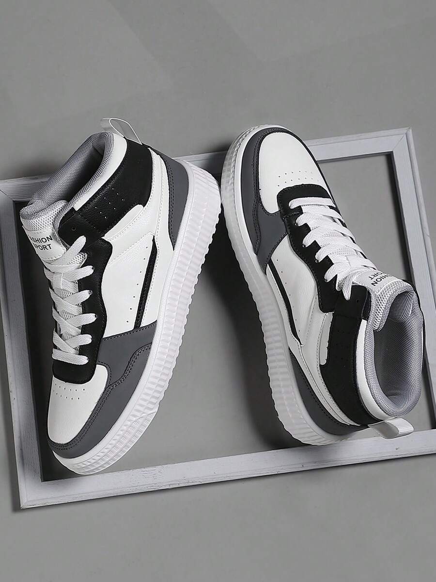 Sneakers Men's Shoes Dark Gray Color Block Letter Patch Decor