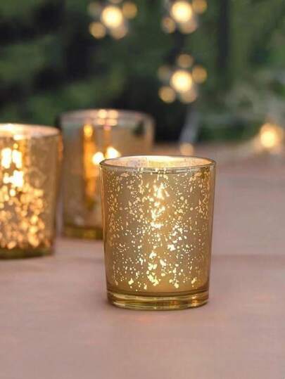 Kerstset van 6/12 gouden wenskaarshouders, romantische sterrenhemel glazen kandelaar, geschikt voor bruiloftsdecoratie, kamerdecoratie, feestdagen, eettafel, herfst, Kerstmis, gepersonaliseerde cadeaus, huisdecoratie voor het nieuwe jaar, begin van het schooljaar