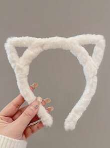 4件套女士黑色、白色、粉色、棕色猫耳毛绒发箍，时尚百搭，优雅简约，纯色发带，日常、休闲、派对、通勤、旅行、发型、化妆、服装搭配等场合的发饰，发箍，发圈头饰