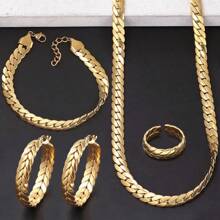Conjunto de joyas de 5 piezas con cadena de acero inoxidable a prueba de decoloración de alta calidad, adecuado para uso diario de mujeres - Dorado - Ver 3