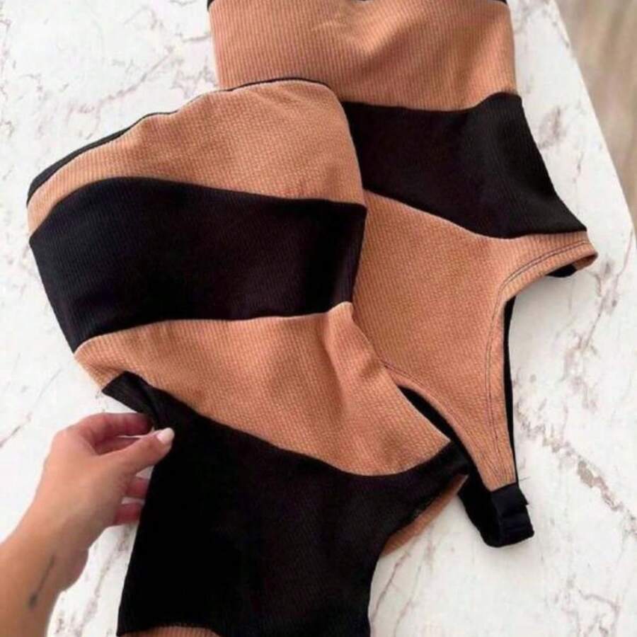 BICOLOR Women's Strapless Two-Tone Bodysuit By Ana Ruga - 鏽棕色 - 查看 1