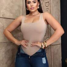 SQUARE Women's Bodysuit Square Neckline Casual Comfortable - 米色 - 查看 6