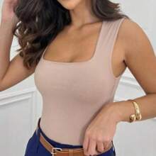 SQUARE Women's Bodysuit Square Neckline Casual Comfortable - 米色 - 查看 1
