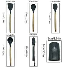 12 件套，带木柄的不粘硅胶厨房用具套装 - 安全且易于清洁 - 非常适合烹饪和烘焙 - 非常适合返校和宿舍必备品 - 卡其色 - 查看 3