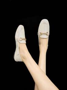 Women Flat Oxfords Loafers Slip-On Casual Shoes, English Style Flat Shoes For Spring - Beige - View 6