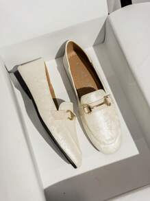 Women Flat Oxfords Loafers Slip-On Casual Shoes, English Style Flat Shoes For Spring - Beige - View 1