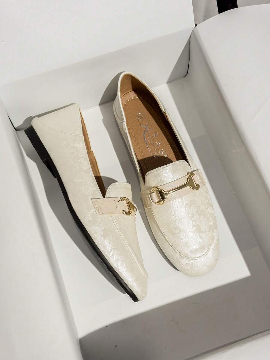 Women Flat Oxfords Loafers Slip-On Casual Shoes, English Style Flat Shoes For Spring - Beige - View 1