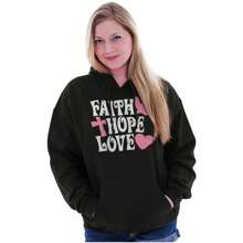 Christian Womens Graphic Fleece Lined Pullover Hoodie Spiritual Faith Saying Holy Worship Quote Faith Cross Hope Bird Love Heart Slogan 1 Corinthians 13:13 Scripture Ladies Casual Fashion Cotton Printed Thermal Lined Drawstring Hooded Sweatshirt Kangaroo Pocket - 黑色 - 查看 1