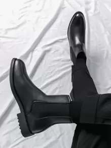 Nouvelles bottes hautes pour hommes, style britannique couleur unie bout rond, bottes à semelle épaisse antidérapante pour extérieur, randonnée, déplacement, moto, mode, bottes de neige