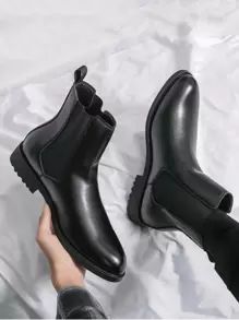 Nouvelles bottes hautes pour hommes, style britannique couleur unie bout rond, bottes à semelle épaisse antidérapante pour extérieur, randonnée, déplacement, moto, mode, bottes de neige