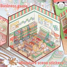 1PC Simulated Commercial Game Stickers, No Need To Cut (With Tweezers), Miniature Scene Stickers, Puzzle Scene Stickers, DIY Handmade Decompression, Korean Storage, Visual 3D Stacking House, Girl Puzzle Christmas Gift(Tweezers Are Delivered Randomly),School Supplies,Back To School