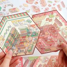 1PC Simulated Commercial Game Stickers, No Need To Cut (With Tweezers), Miniature Scene Stickers, Puzzle Scene Stickers, DIY Handmade Decompression, Korean Storage, Visual 3D Stacking House, Girl Puzzle Christmas Gift(Tweezers Are Delivered Randomly),School Supplies,Back To School