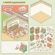 1PC Simulated Commercial Game Stickers, No Need To Cut (With Tweezers), Miniature Scene Stickers, Puzzle Scene Stickers, DIY Handmade Decompression, Korean Storage, Visual 3D Stacking House, Girl Puzzle Christmas Gift(Tweezers Are Delivered Randomly),School Supplies,Back To School