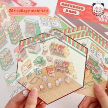 1PC Simulated Commercial Game Stickers, No Need To Cut (With Tweezers), Miniature Scene Stickers, Puzzle Scene Stickers, DIY Handmade Decompression, Korean Storage, Visual 3D Stacking House, Girl Puzzle Christmas Gift(Tweezers Are Delivered Randomly),School Supplies,Back To School