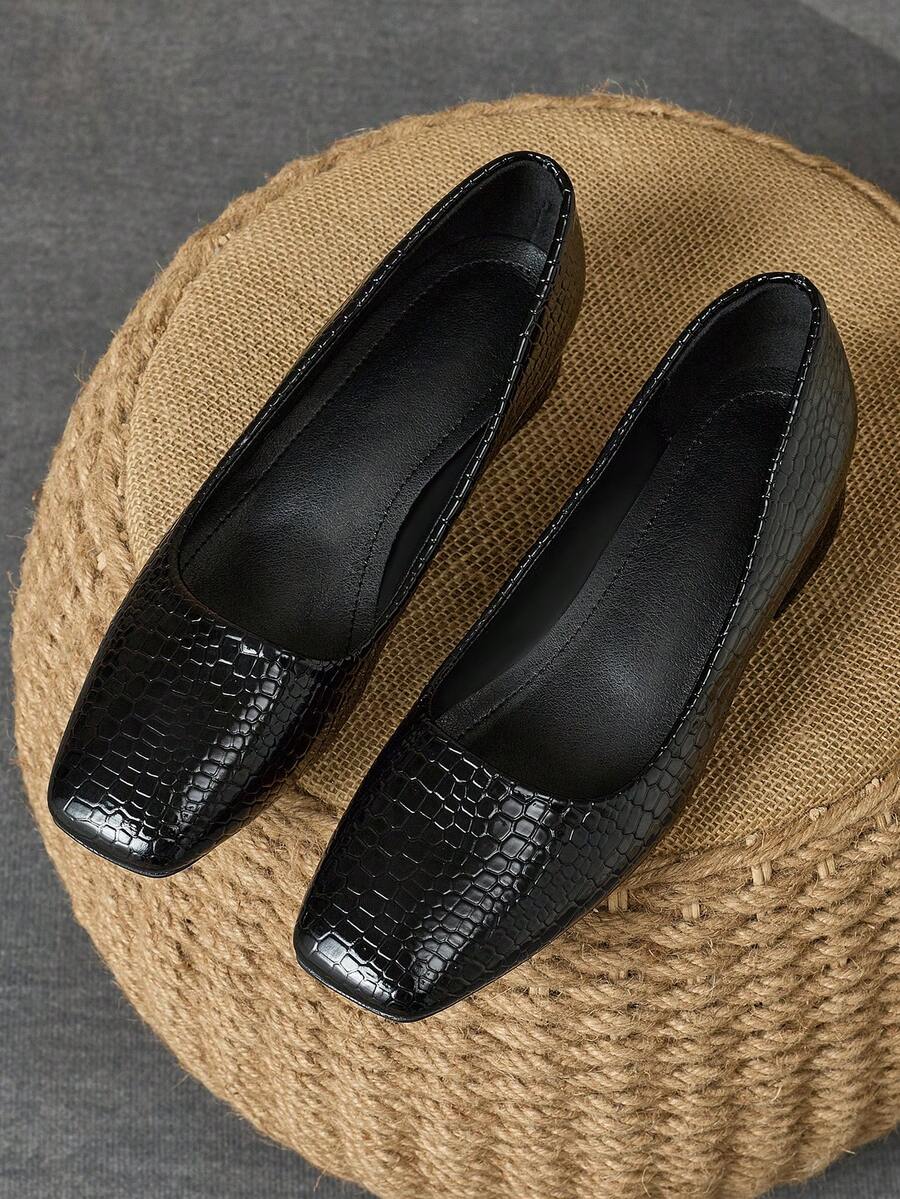 Women Square Toe 3cm Chunky Heel Pumps, Professional Work Commuting