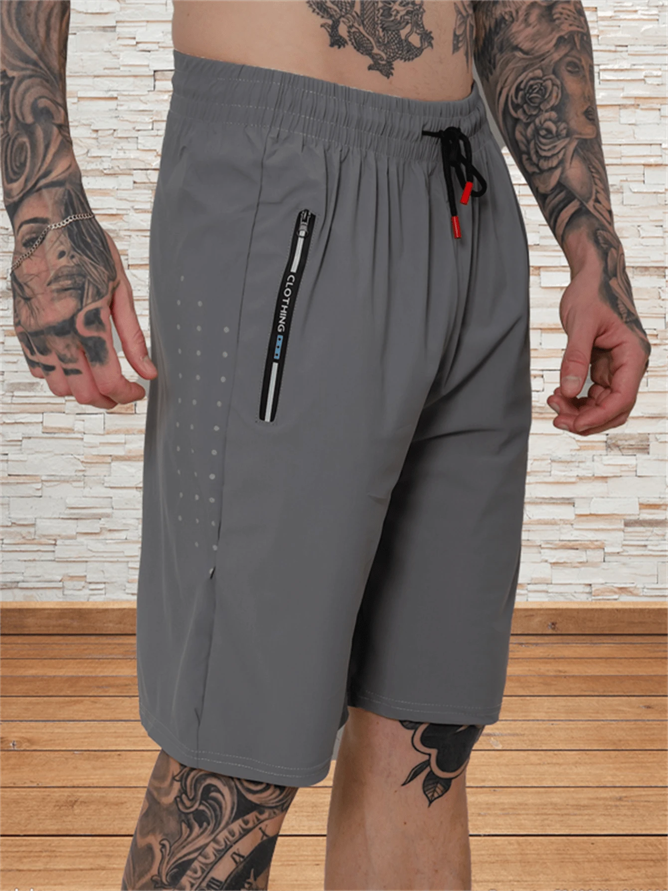 Quick-Drying Shorts/Zipper Pocket/Elastic Waist/Sports/Casual - Light Grey - View 1