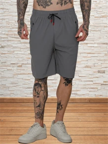 Quick-Drying Shorts/Zipper Pocket/Elastic Waist/Sports/Casual - Light Grey - View 2