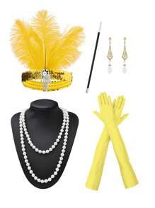 D EXCEED 4/5/6PCS Women's 1920s Flapper Accessories Retro Party Props Gatsby Charleston Feather Headwear Faux Pearl Necklace Earrings With Long Gloves, Suitable For Women's Halloween Party Dress Accessories - Multicolor - View 5