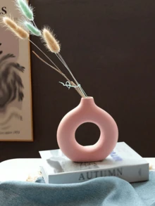 1 件粉色塑料圆形花瓶装饰，仿真干花装饰花瓶，艺术花瓶用于插花，简约客厅展厅装饰，家居装饰，花瓶，餐桌装饰 - 粉紅色 - 查看 8
