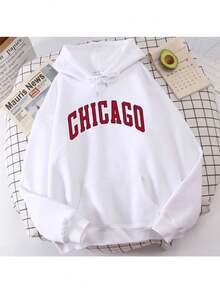 Chicago American City Kangaroo Sweatshirt Custom Flannel Cotton Hoodie With Pocket Various Colors - 黑色 - 查看 4
