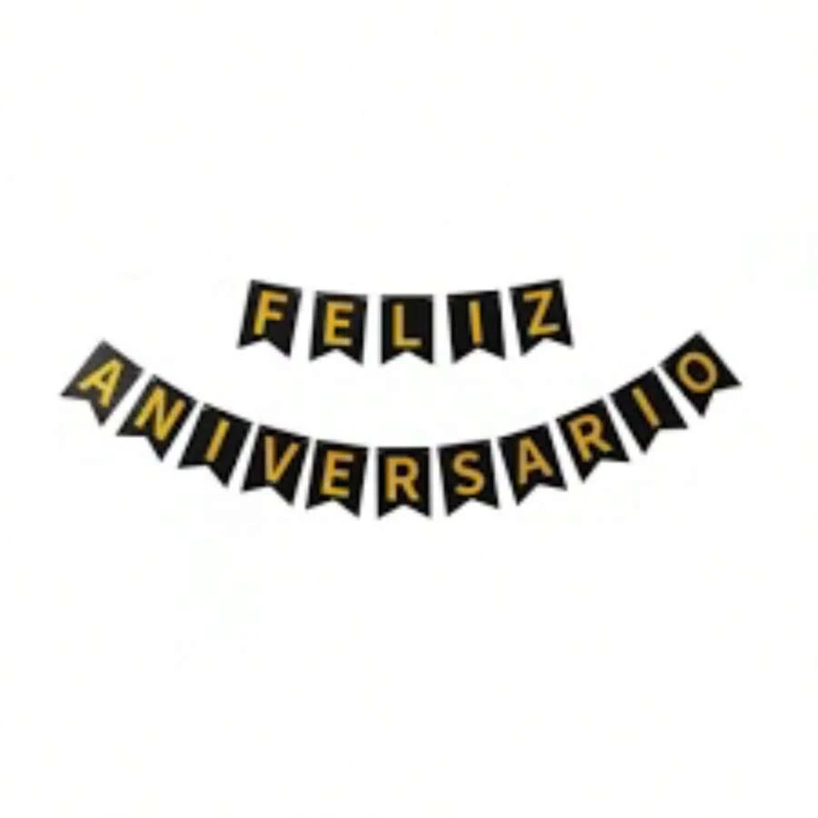 1 Happy Birthday Cardboard Banner 4 Colors Party Decoration - 黑色 - 查看 1
