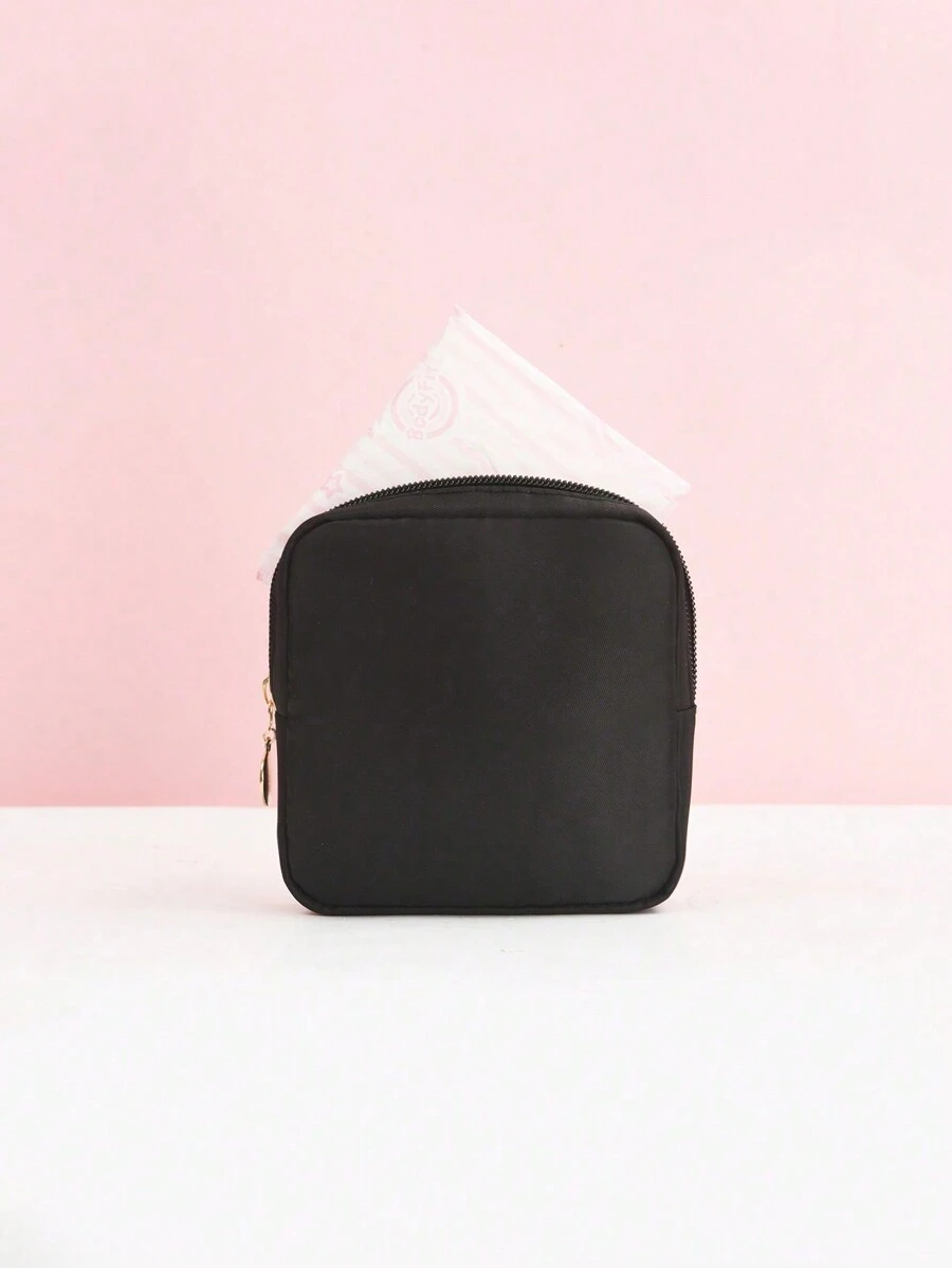 Sanitary Napkin Storage Bag, Portable Menstrual Products Organizer With Zipper, Compact Period Essentials Storage Box For Travel And Daily Use - Black - View 1