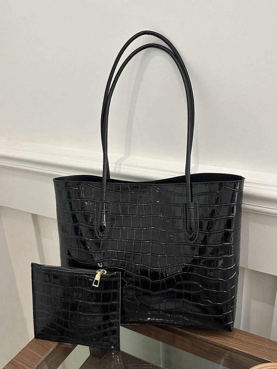 Geantă de umăr mini portabilă cu imprimeu în relief de crocodil, cu buzunar interior, potrivită pentru femei, tineri profesioniști și lucrători de birou, potrivită și ca cadou de afaceri/navetă/muncă/birou, cadou de sărbători/vacanță pentru doamne, femei, profesori