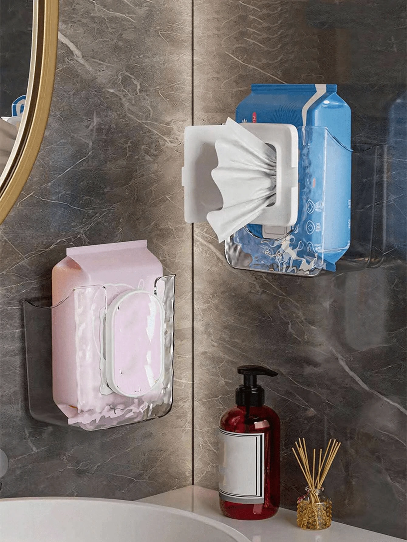 Kitchen Wet Wipes Storage Box, Wall-Mounted Glacier Pattern Tissue Box, Tissue Dispenser, Transparent Tissue Rack, Washable Wipes Container, Suitable For Bathroom, Toilet Wet Wipes Container, Paperless Tissue Organizer - Multicolor - View 1