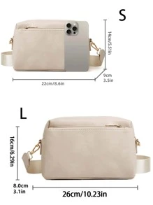 女士皮革皮夾單肩包手提包斜挎包 - 米色 - 查看 3