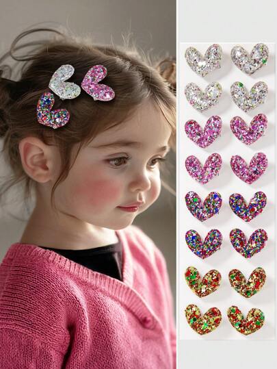 Juego de 15 piezas de pasadores de pelo en forma de corazón brillante, estilo princesa bonita y mini, para niña bebé, accesorio de pelo para uso diario