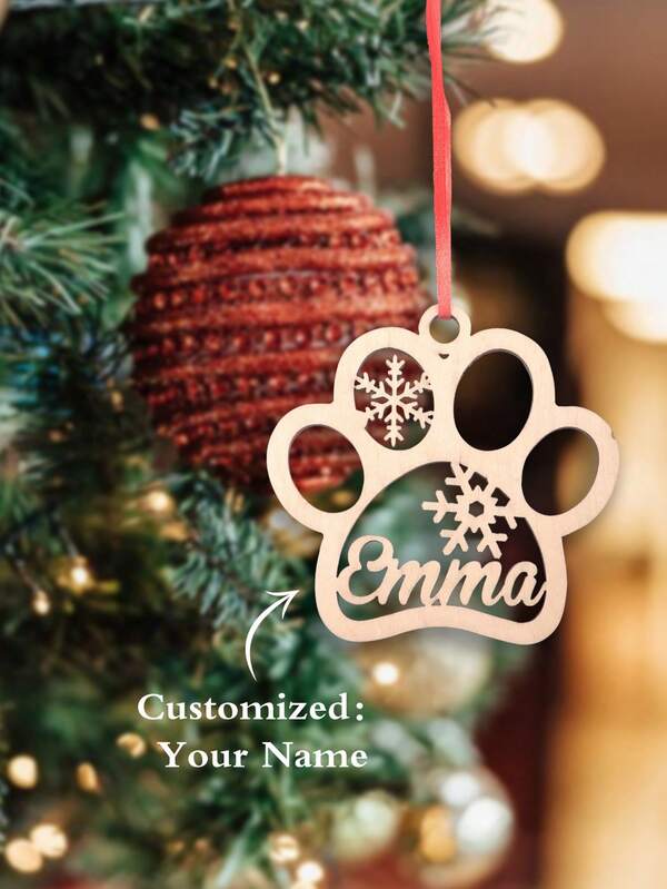 Nome personalizado de madeira bonito garra impressão ornamento de natal, decorações para cena, feriado, quarto, casa, festa temática, natal