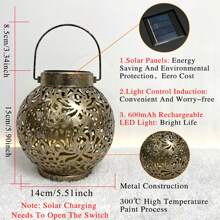 1pc Solar Powered Round Path Lamp, Metal Hollow Hanging Light, Suitable For Outdoor Patio Garden Camping Landscape Lighting Decoration, Automatic On/Off For Convenient Use Fall Decor House Decor Outdoor Decor