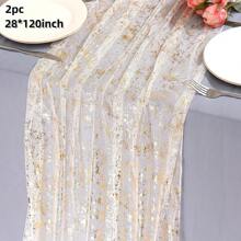 1pc/2pcs 28x120/197 Inches Gold Transparent Sheer Table Runner, Sparkly Wedding Table Runner, Boho Style Table Decor, Suitable For Birthday, Party, Wedding, Bride Shower, Holiday, Christmas, New Year Table Center Decoration, Multiple Colors Available - Solid Color - View 35