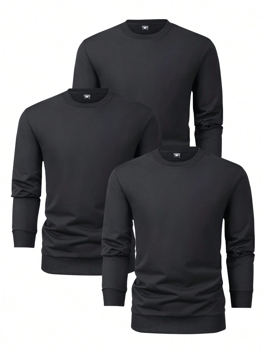 3pcs Casual Graphic Print Long Sleeve Sweatshirts For Men, Regular Fit, Fashion Sports Wear, Spring/Autumn